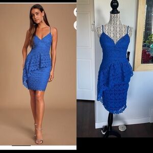 NWT Lulus Crochet Lace Ruffle Dress. Small. Royal Blue.